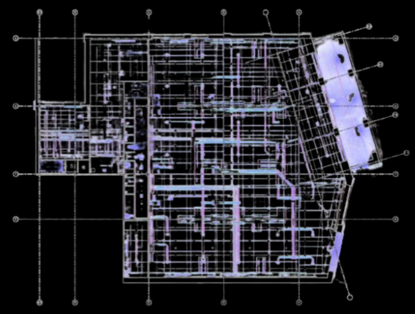 Registered point cloud plan view with MEP overlay