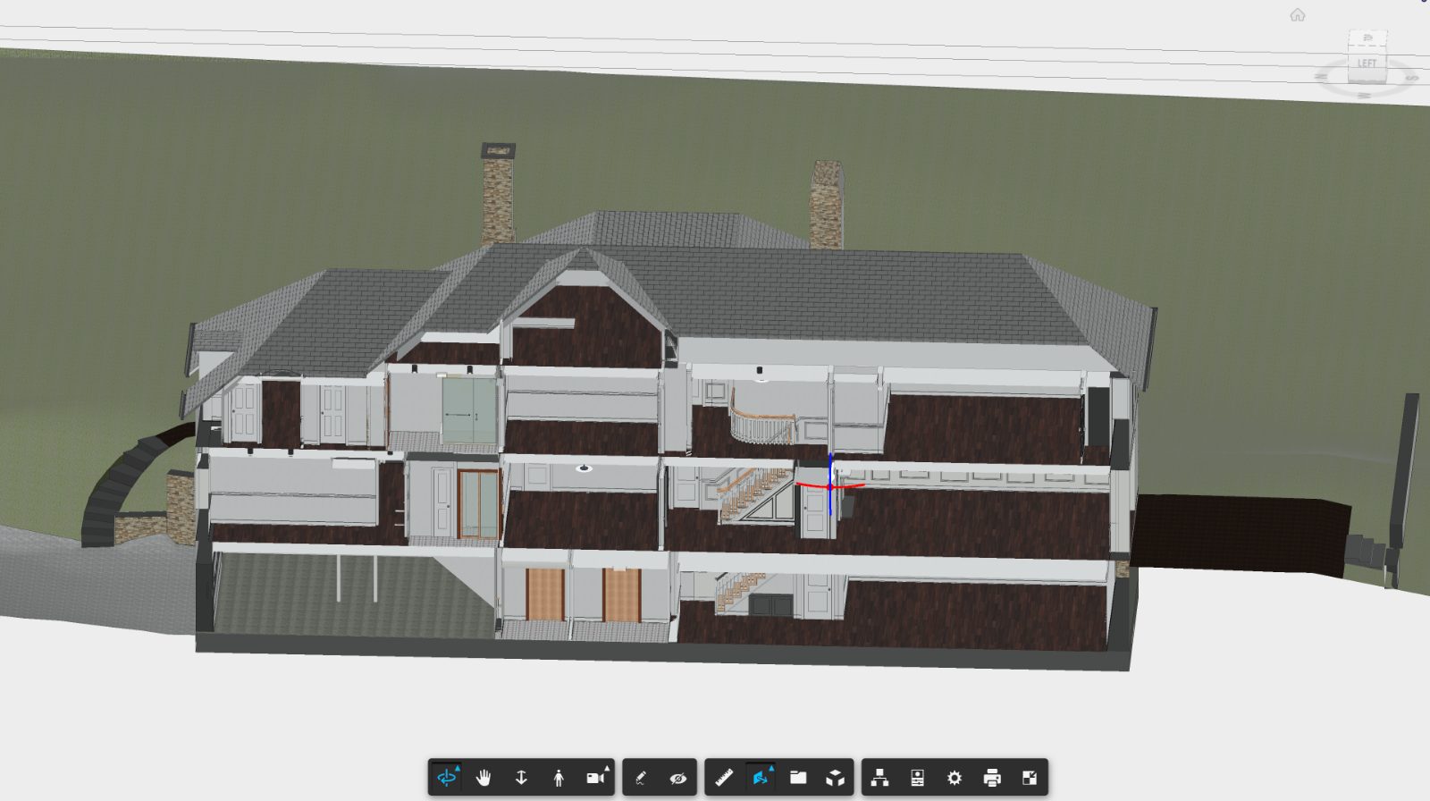 Sectioned Revit model of a residential building showing interior spaces