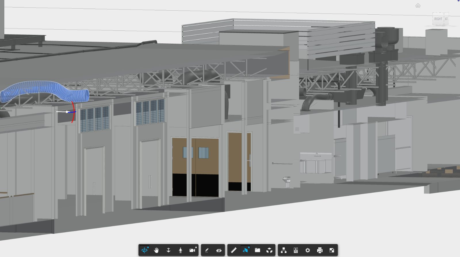 Revit model detail showing ductwork penetration at an industrial facade