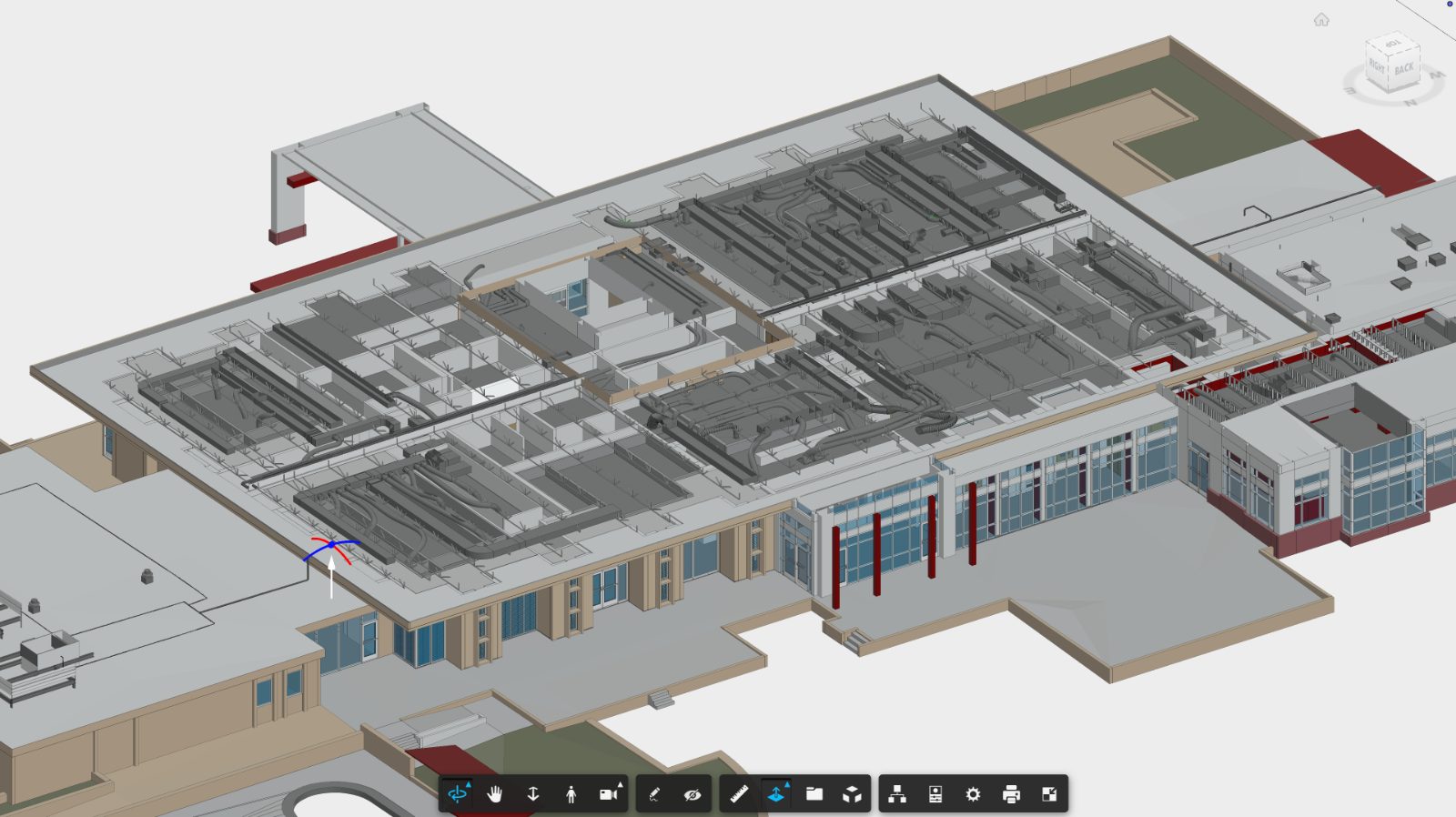 Revit model of a school rooftop showing HVAC and MEP coordination